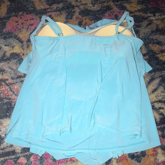 Plus Size Tiered Tankini-Aqua Green Blue/Green - Picture 10 of 12